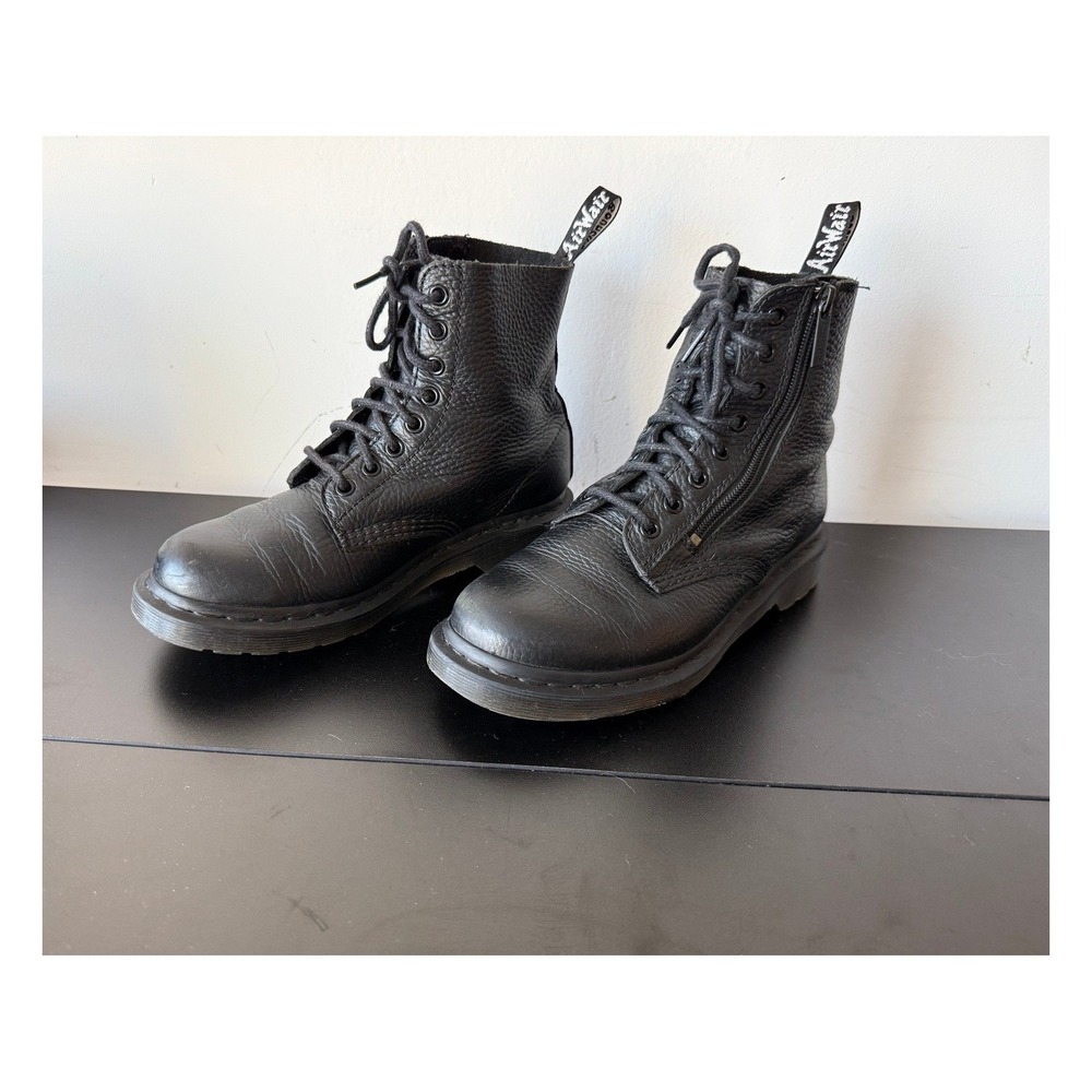 Dr. Martens Pascal Black Pebbled Leather Side Zip 8-Eye Combat Boots US 7 (W)